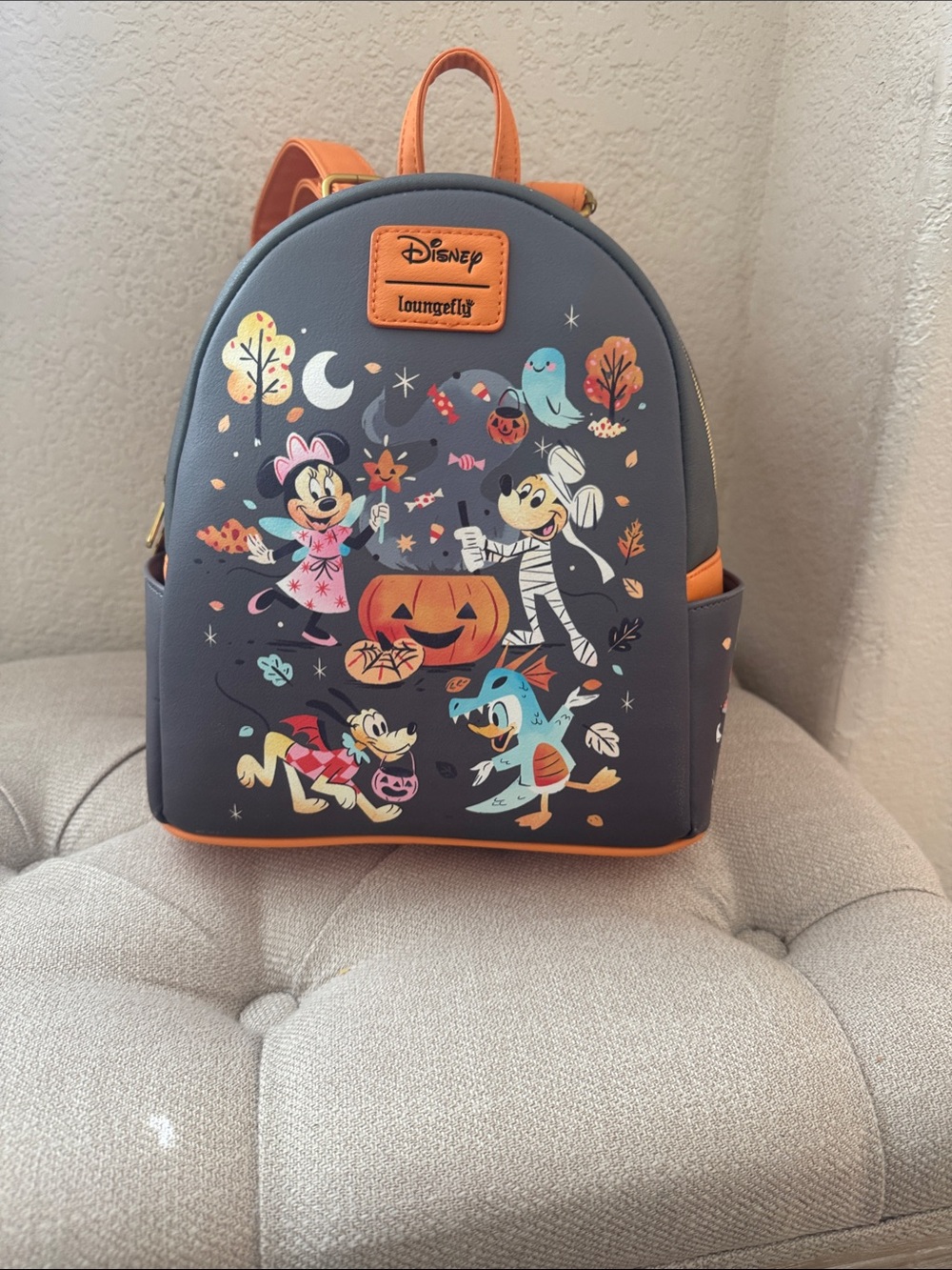 Loungefly Halloween Mini Backpack - Gray with Orange Trim